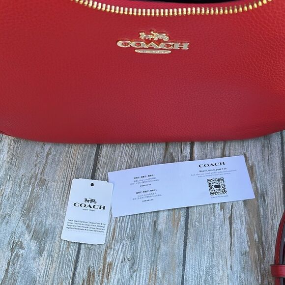 Coach Teri Hobo Shoulder Bag Pebble Leather Purse Red - Picture 7 of 10